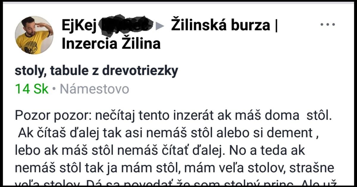 Chalan predáva stôl. Urobil z toho zábavu pre celé Slovensko.