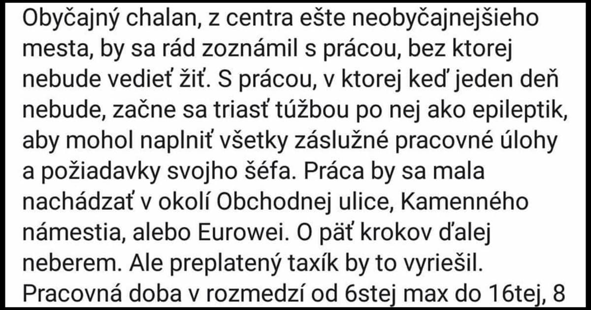 Myslíš, že si Michal vďaka tomuto inzerátu nájde vytúženú prácu?