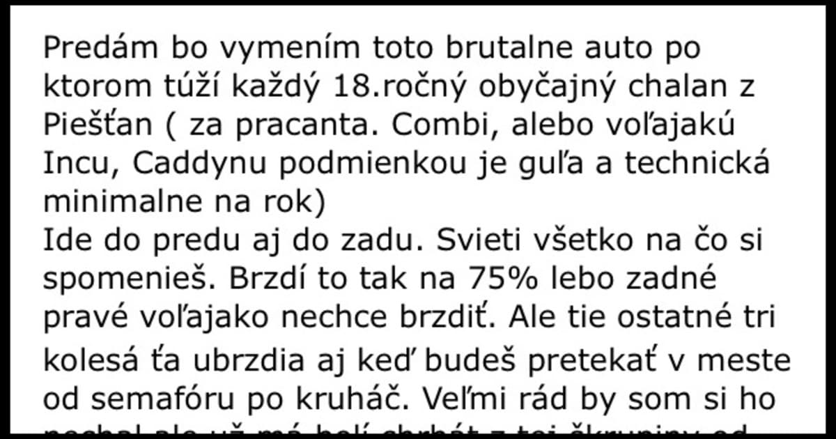 Brutálne auto, po ktorom túži každý 18 ročný obyčajný chalan!