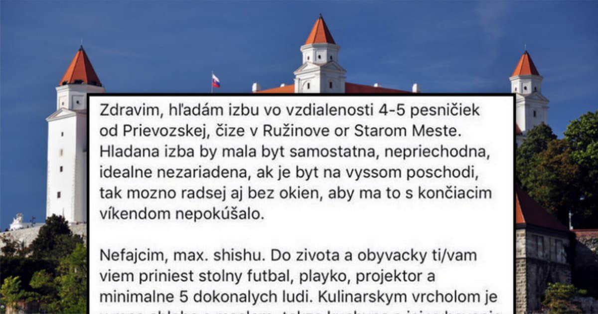 Chalan hľadá podnájom v Bratislave. Veľmi vtipným spôsobom.