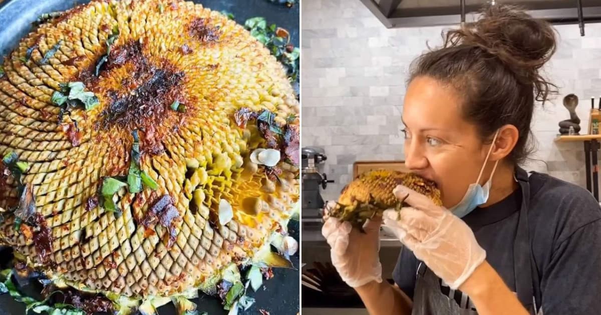 Nový gastro hit! Ľudia jedia grilovanú hlavu slnečnice. Celú! A vraj je veľmi chutná