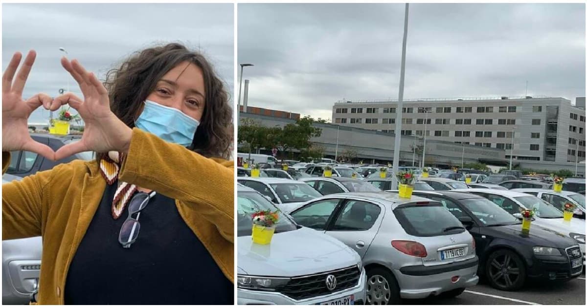 Kvetinárka prišla s krásnym gestom vďaky. Na autá zdravotníkov na nemocničnom parkovisku dáva kytice kvetov